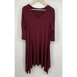 Eileen Fisher System Size Large Burgundy Red Scoop Neck 3/4 Sleeve A Line Dress